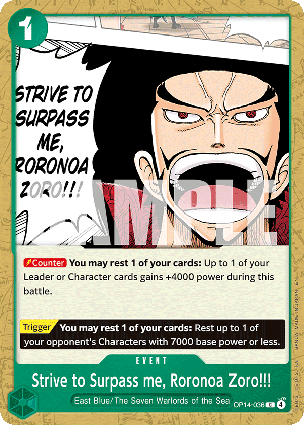 Strive to Surpass me, Roronoa Zoro!!! One Piece card