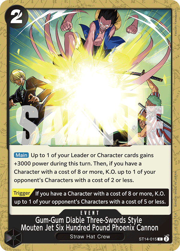 Gum-Gum Diable Three-Swords Style Mouten Jet Six Hundred Pound Phoenix Cannon One Piece card