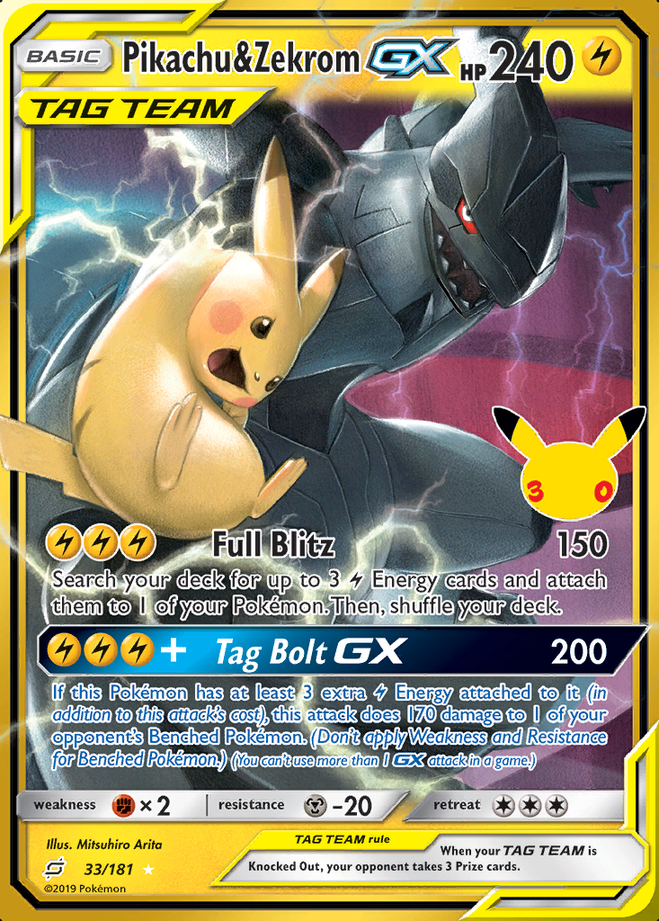 Pikachu & Zekrom-GX Pokémon card