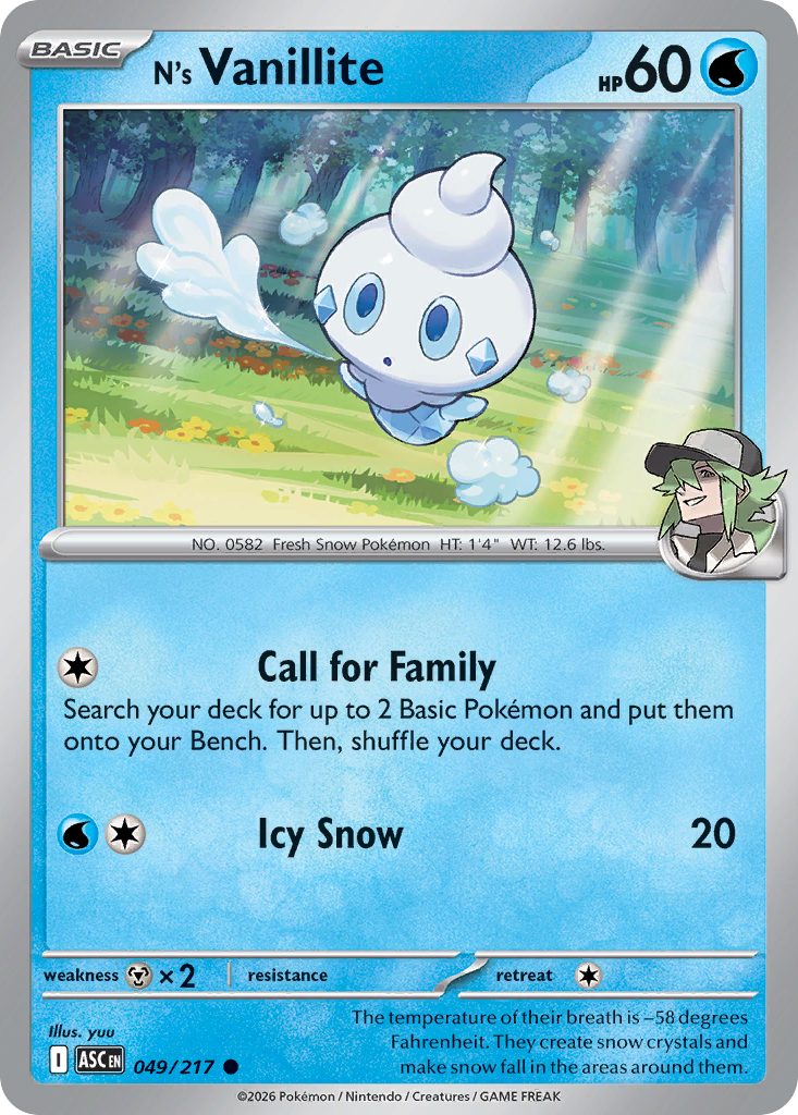N's Vanillite Pokémon card