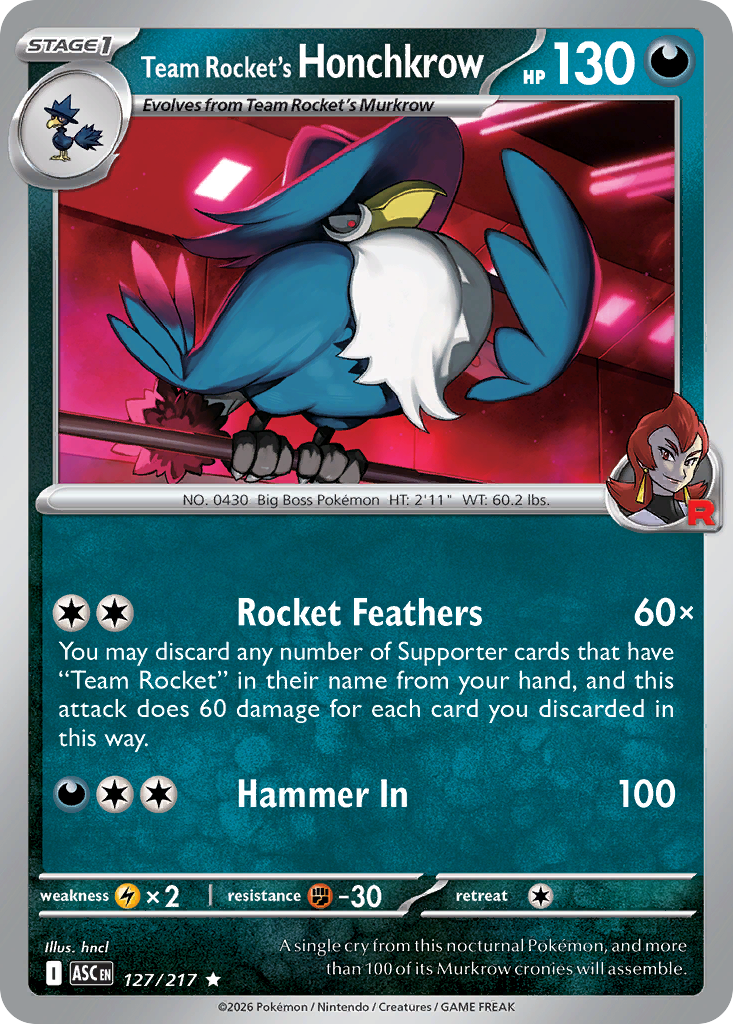Team Rocket's Honchkrow Pokémon card