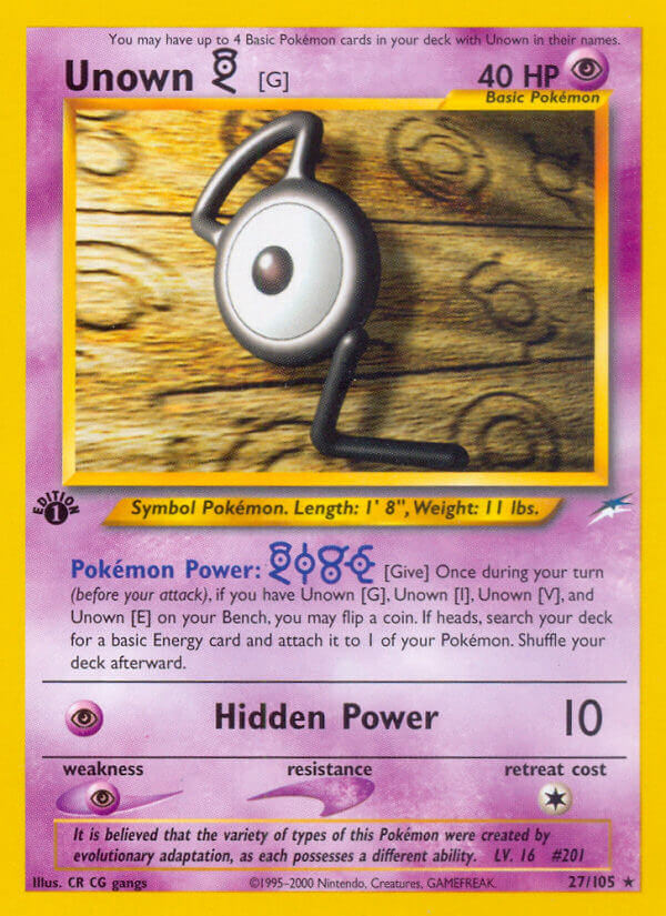 Unown G Pokémon card