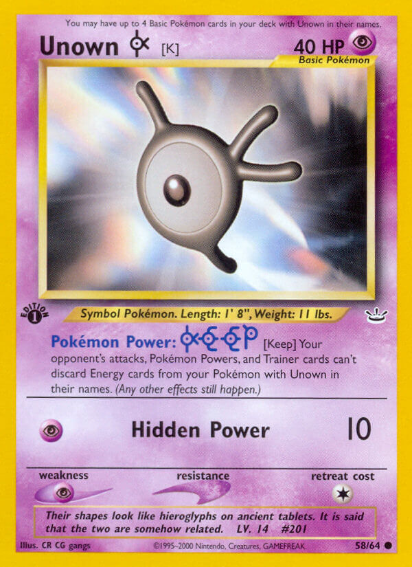 Unown K Pokémon card