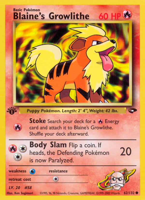 Blaine's Growlithe Pokémon card