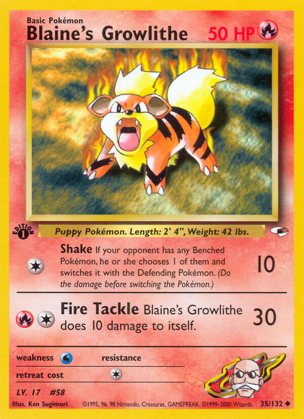 Blaine's Growlithe Pokémon card
