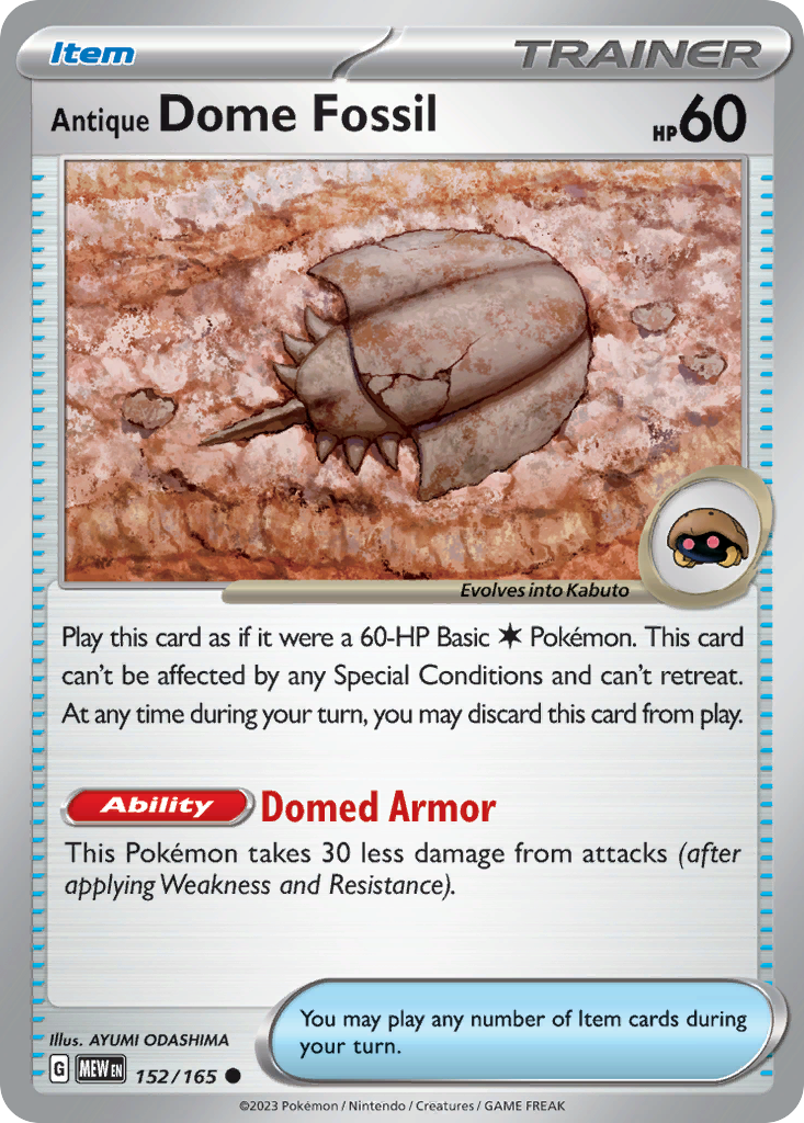Antique Dome Fossil Pokémon card