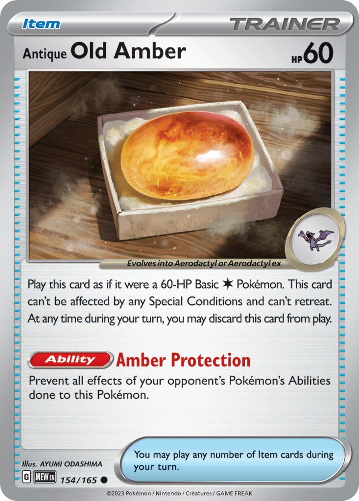 Antique Old Amber Pokémon card