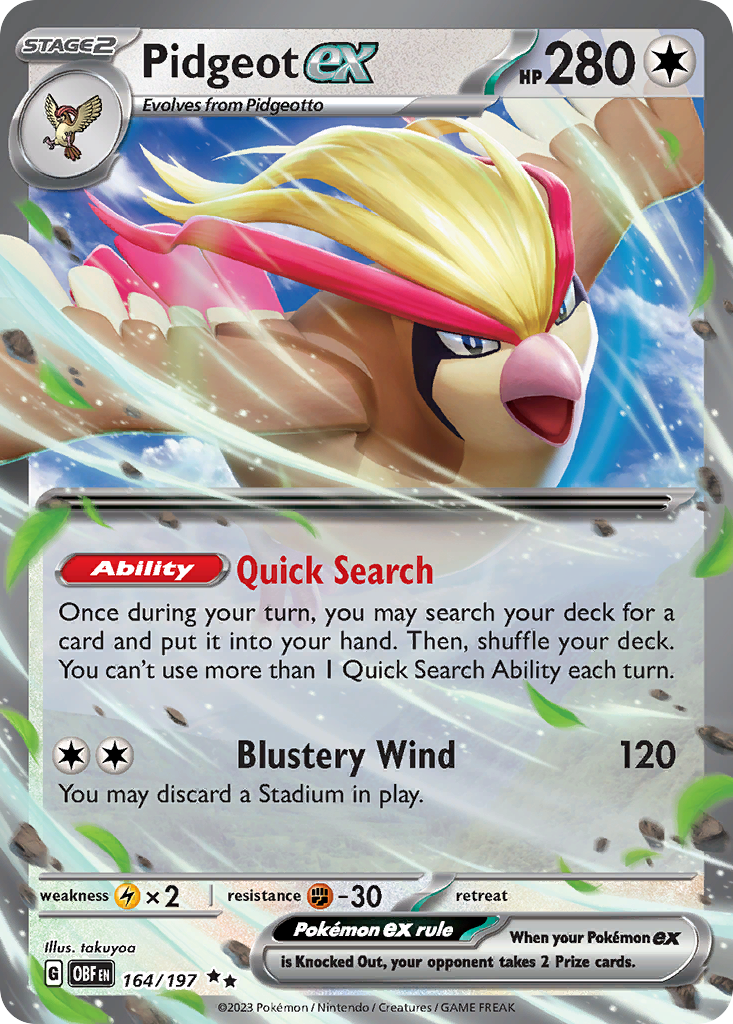 Pidgeot ex Pokémon card