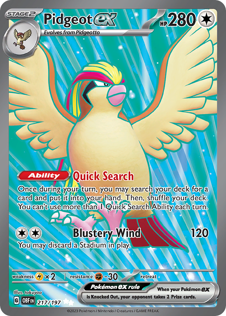 Pidgeot ex Pokémon card