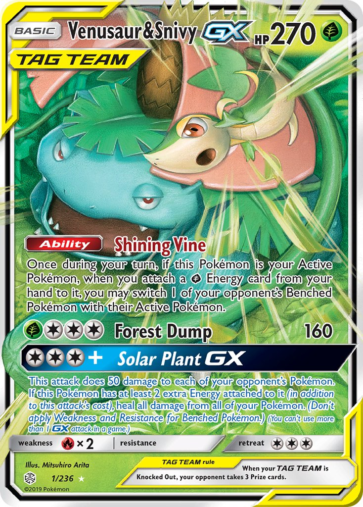 Venusaur & Snivy Tag Team GX Pokémon card