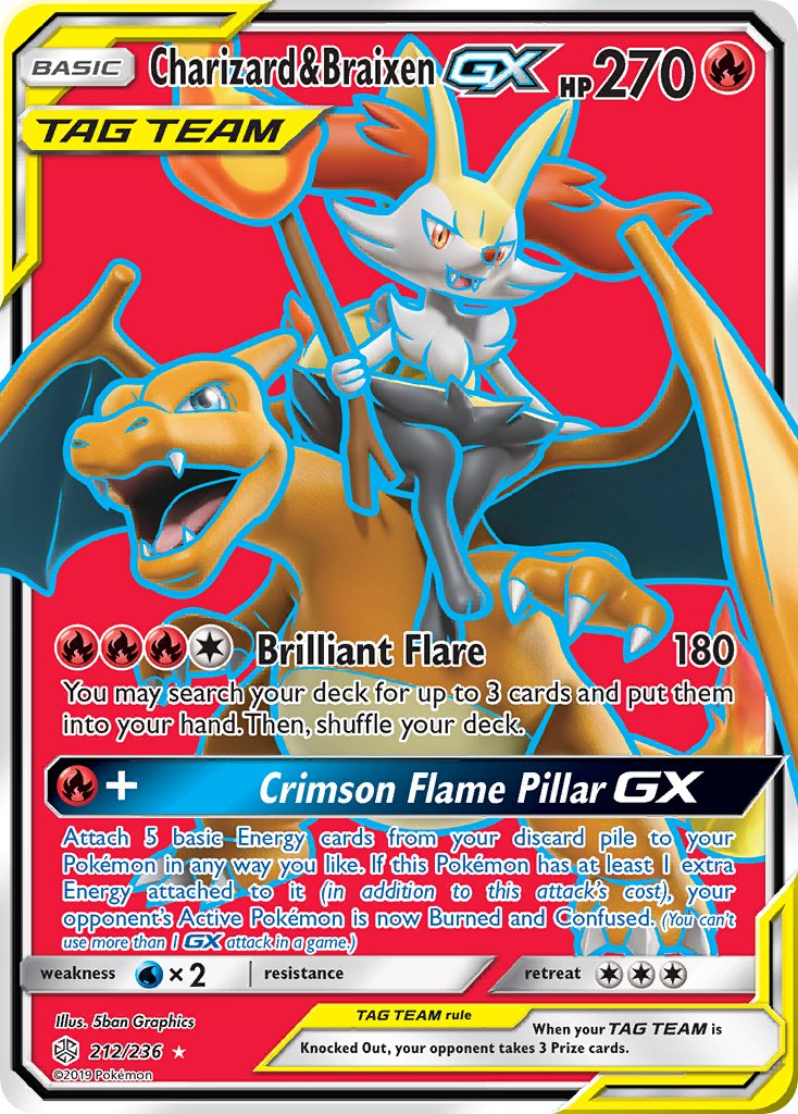 Charizard & Braixen Tag Team GX Pokémon card