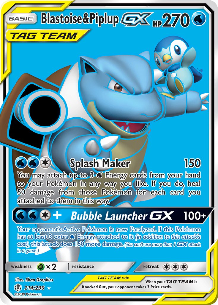 Blastoise & Piplup Tag Team GX Pokémon card