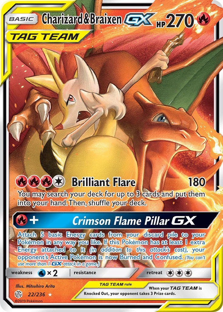 Charizard & Braixen Tag Team GX Pokémon card