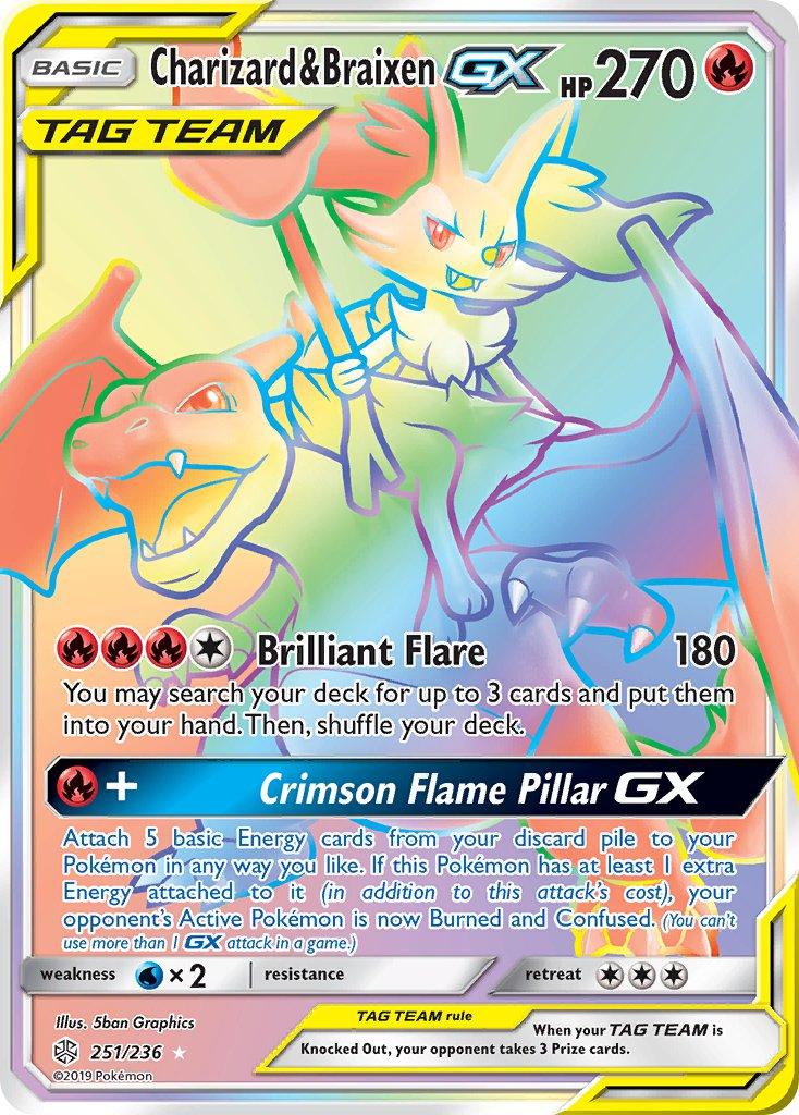 Charizard & Braixen Tag Team GX Pokémon card
