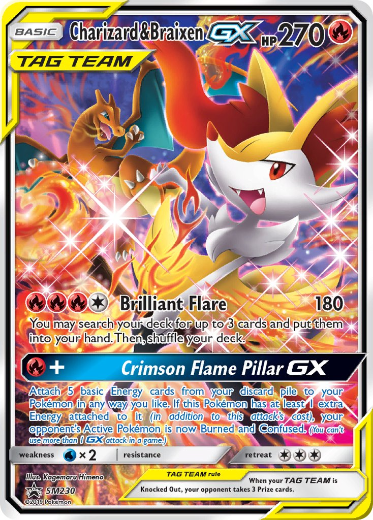 Charizard & Braixen Tag Team GX Pokémon card