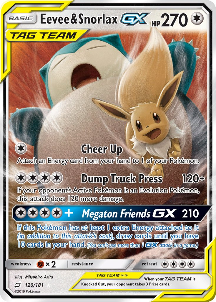 Eevee & Snorlax Tag Team GX Pokémon card