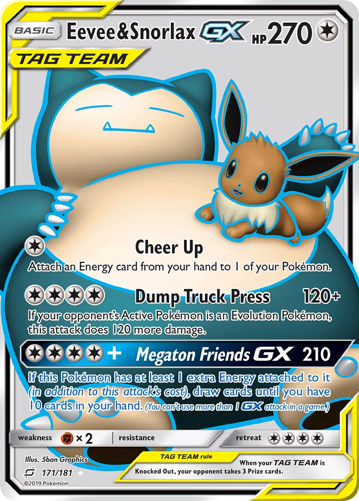 Eevee & Snorlax Tag Team GX Pokémon card