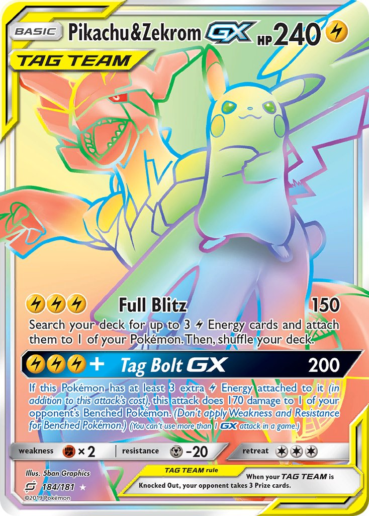 Pikachu & Zekrom Tag Team GX Pokémon card
