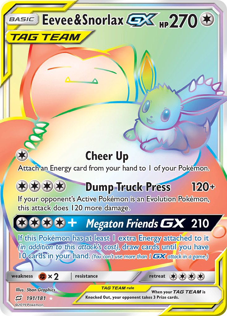 Eevee & Snorlax Tag Team GX Pokémon card