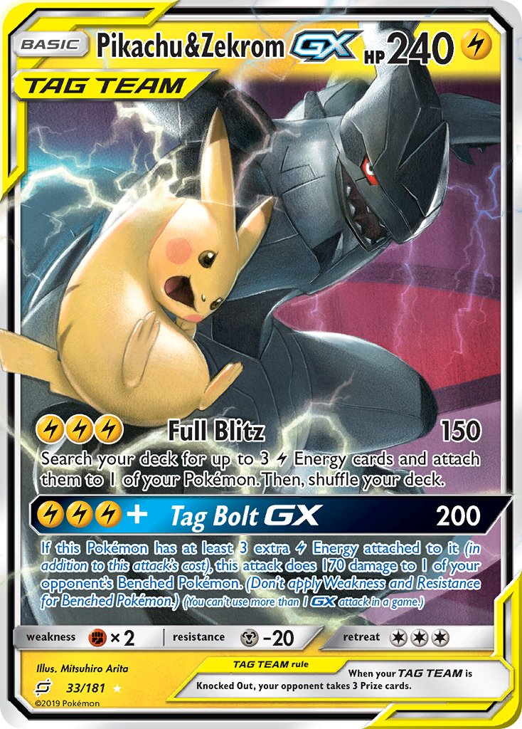 Pikachu & Zekrom Tag Team GX Pokémon card