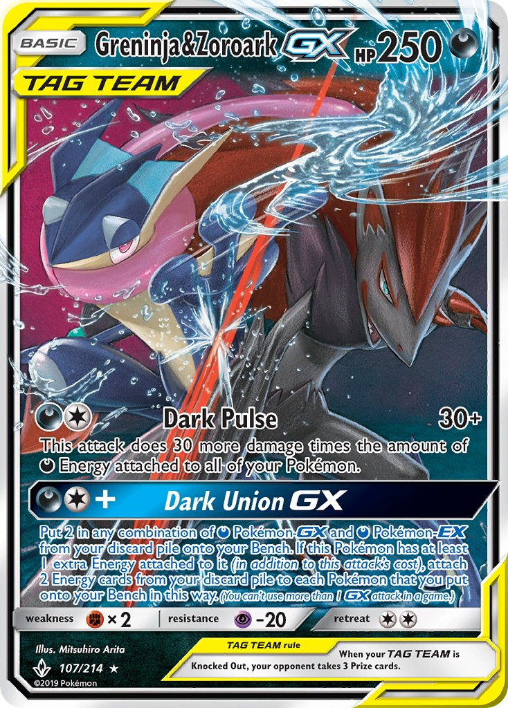 Greninja & Zoroark Tag Team GX Pokémon card