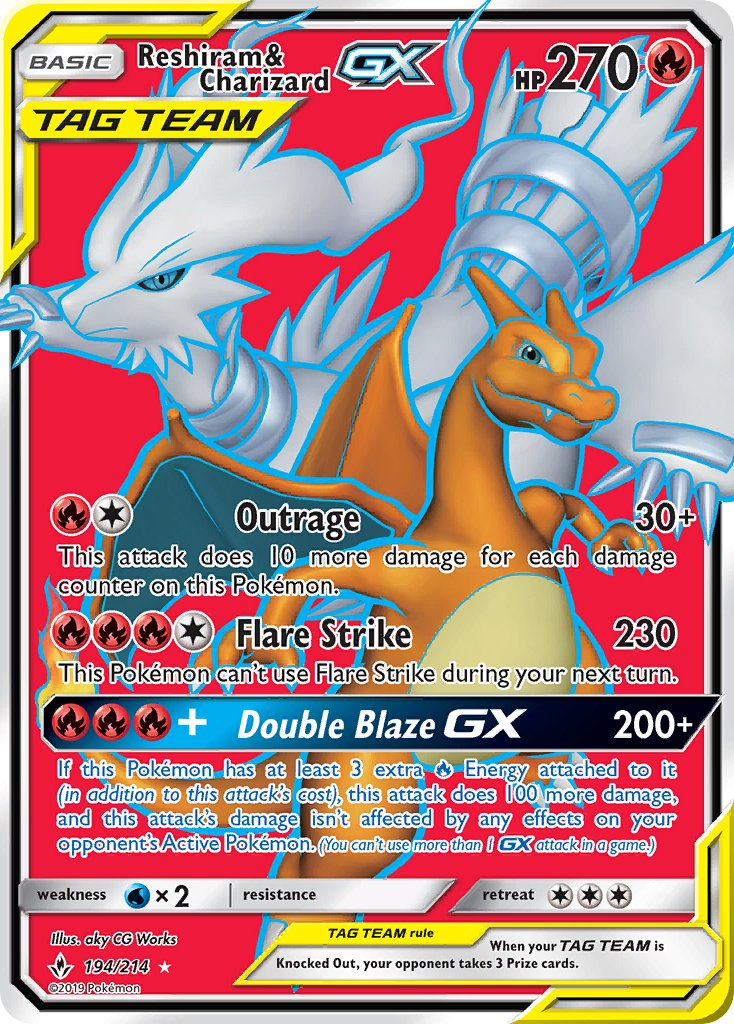 Reshiram & Charizard Tag Team GX Pokémon card