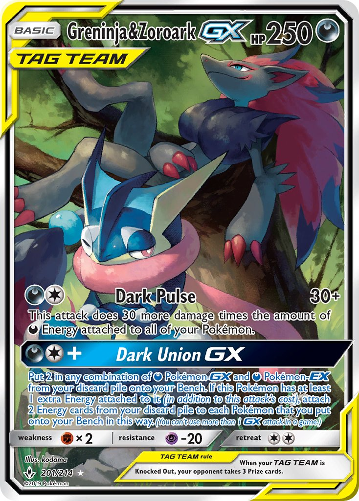 Greninja & Zoroark Tag Team GX Pokémon card