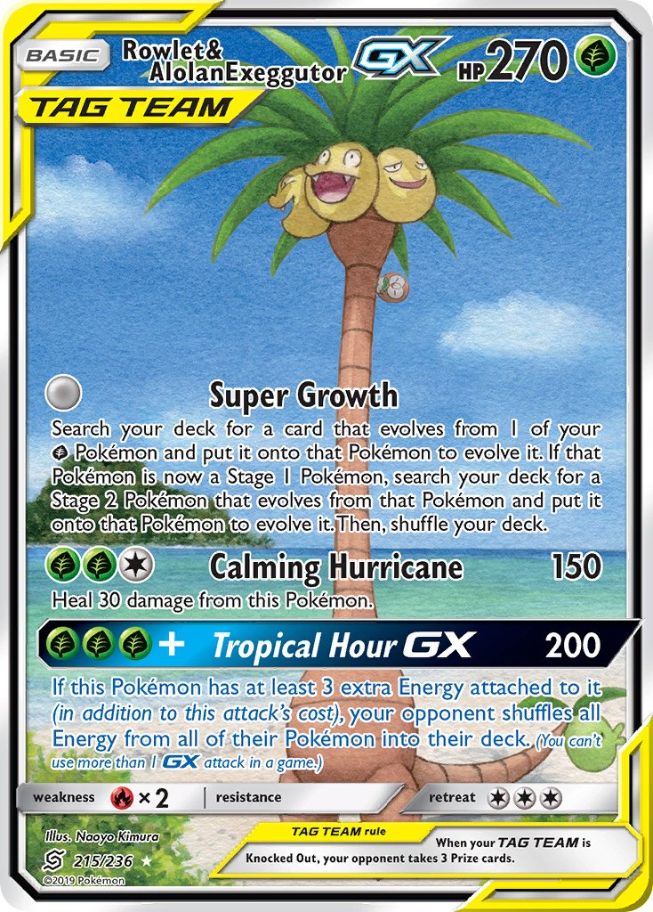 Rowlet & Alolan Exeggutor Tag Team GX Pokémon card