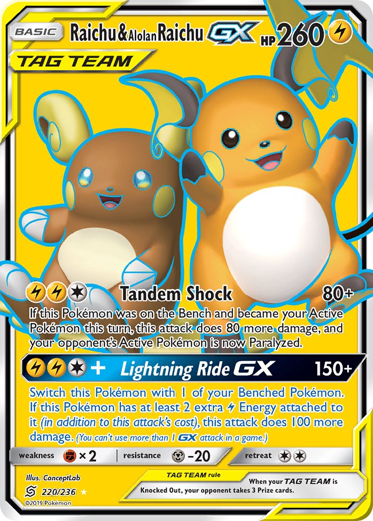 Raichu & Alolan Raichu Tag Team GX Pokémon card