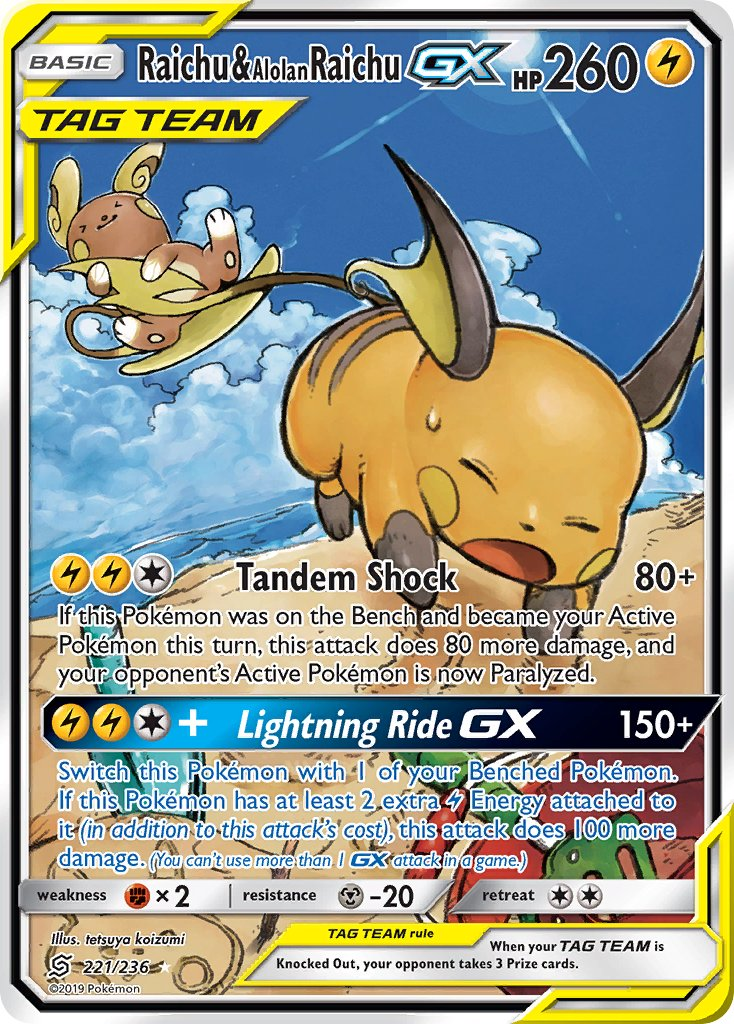 Raichu & Alolan Raichu Tag Team GX Pokémon card