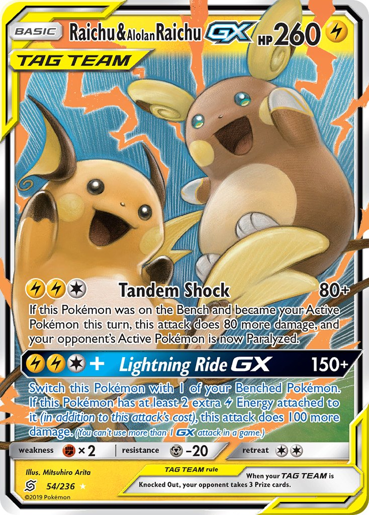 Raichu & Alolan Raichu Tag Team GX Pokémon card