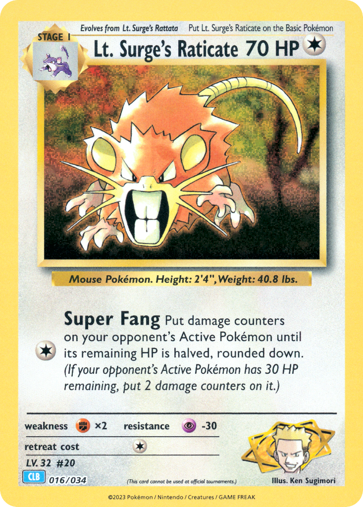 Lt. Surge's Raticate Pokémon card